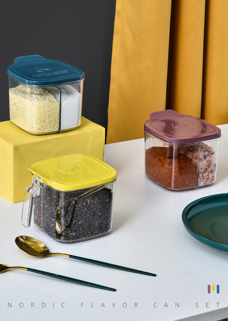 35823 Room Seasoning Box 2-compartment integrated Nordic household creative sugar, salt, monosodium glutamate seasoning storage box with lid seasoning box pic 3
