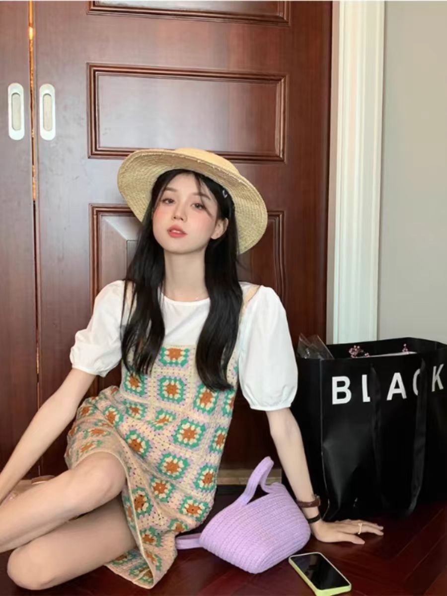 镂空勾花吊带连衣裙女夏复古宽松百搭田园渡假风质感外搭港式长裙详情8