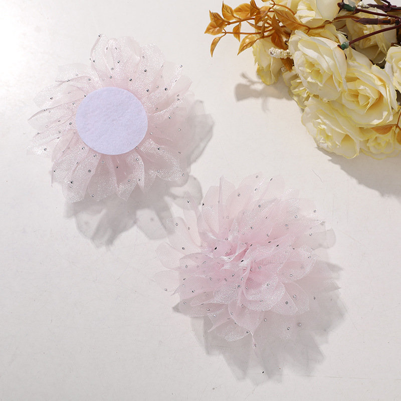 国潮系列仙女氛围感烫钻点点网纱花朵diy手作发夹女发饰衣服辅料批发详情9