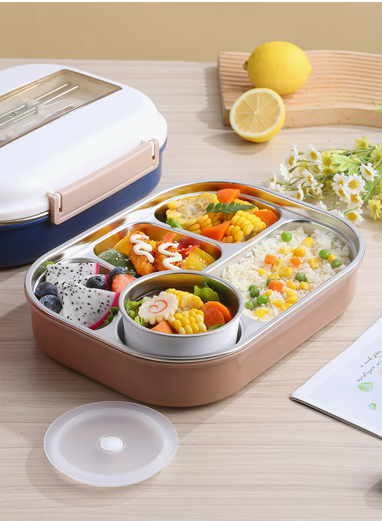 304不锈钢饭盒学生女5格大号保温便当盒大容量上班男餐盘便携餐盒详情14