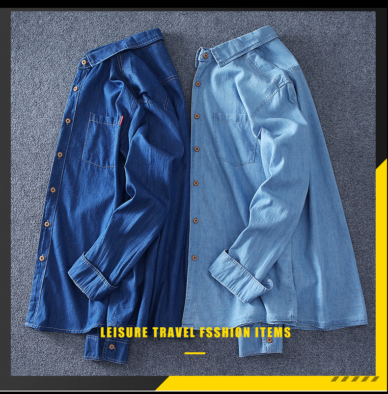 M-8xL Pure cotton long-sleeved denim shirt for men, casual denim shirt with extra weight and size for spring, new style 1665 pic 2