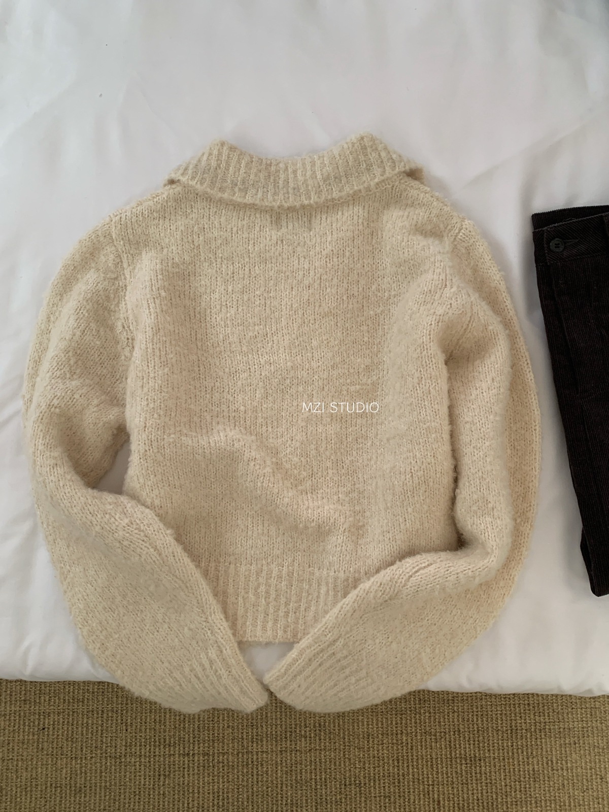 M.ZI秋冬韩系减龄羊毛混纺针织开衫慵懒风休闲宽松拉链毛衣外套女详情7