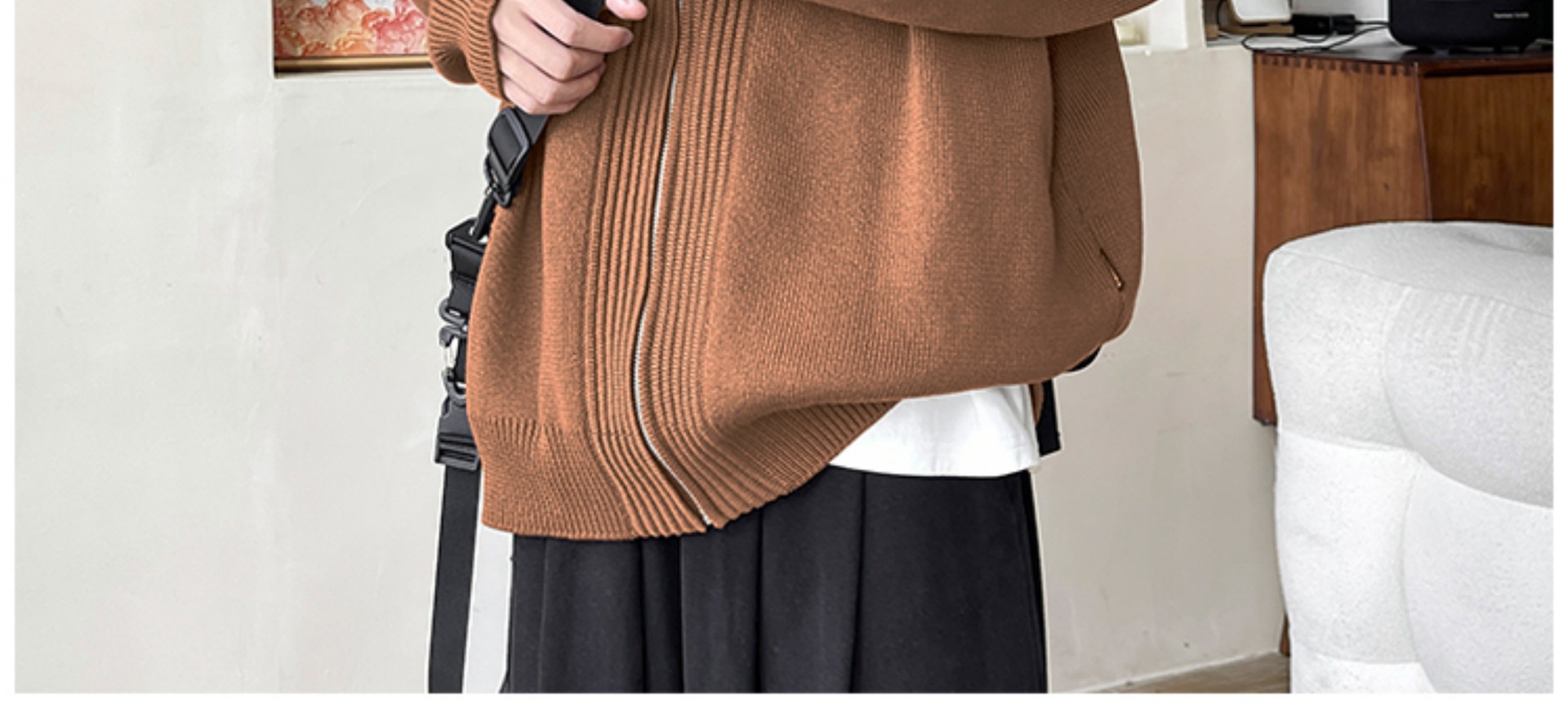 Laid-back style zipper sweater for men, autumn and winter American stand-up collar cardigan, loose trendy couple knitted sweater, casual coat pic 9