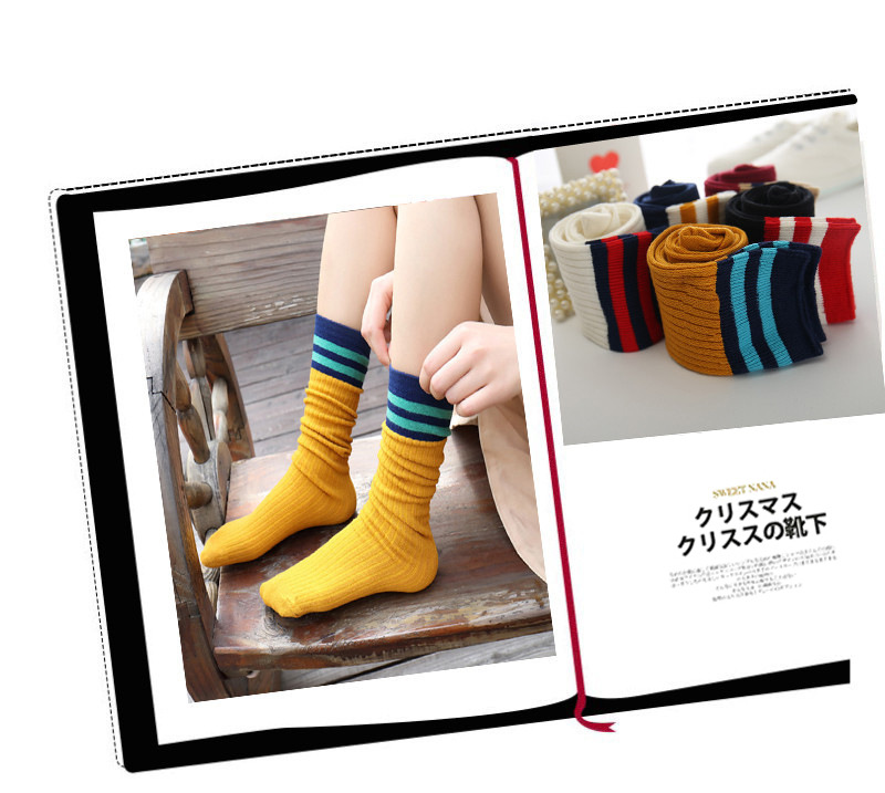 Dui Dui Socks, Japanese-style autumn and winter pure cotton striped mid-calf socks, thin college style high calf socks boots, sock covers, long calf socks pic 9