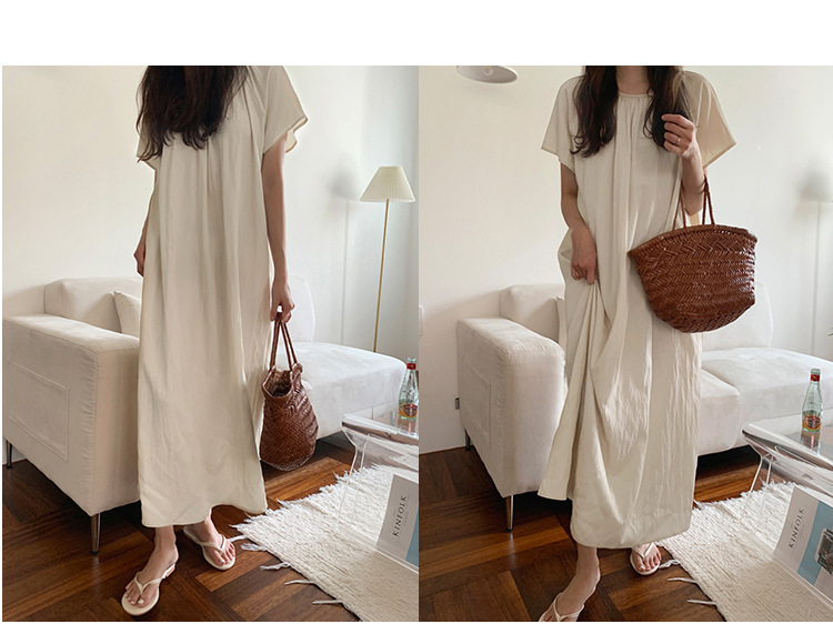 2024年夏季新款连衣裙 韩国ins风休闲家居宽松短袖度假中长款裙子详情19