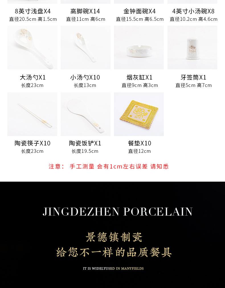 Jingdezhen tableware Set, complete gift box, simple home, light luxury, joy of moving house, beauty of the city, one-piece consignment pic 11