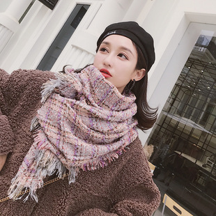 New Korean style checkered scarf for women in autumn and winter, versatile faux cashmere tassel shawl, thick and warm winter scarf wholesale pic 3