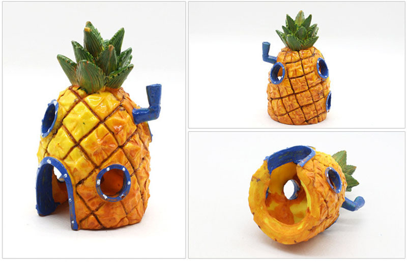 Fish tank landscaping cartoon pineapple house Resin aquarium ornaments Fish and shrimp hiding decoration Pineapple house pic 9