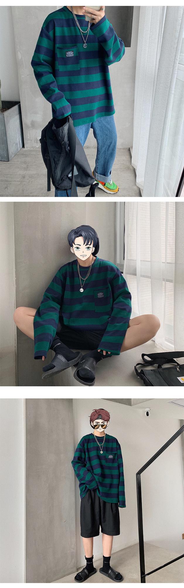 Cross-border striped T-shirt for women 21 New striped long-sleeved T-shirt for women on Instagram Harajuku loose Korean-style top in stock pic 9