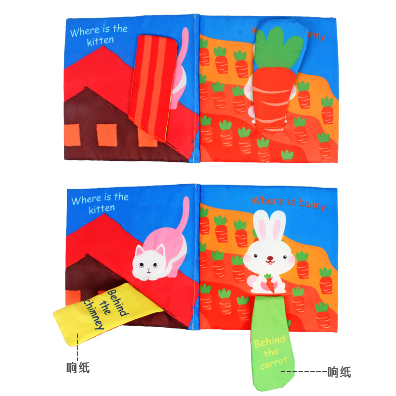 Tail cloth books, toy books, baby cloth books, sound paper enlightenment books, black and white red cloth books pic 36