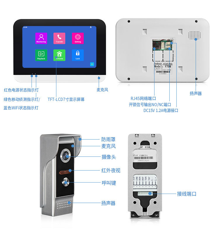 1080P digital high-definition WiFi video doorbell, mobile phone remote unlocking, motion detection smart doorbell pic 2