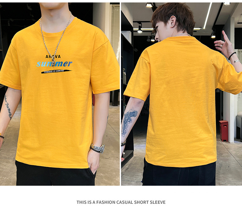 Short-sleeved T-shirt for men, 2022 Summer new Korean style trendy ins loose T-shirt, mid-sleeved cotton trendy brand, large size pic 24