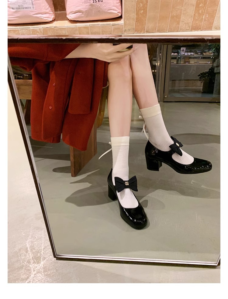 葡萄妈蝴蝶结玛丽珍鞋女法式高跟鞋真皮女鞋小香风粗跟制服皮鞋女详情41