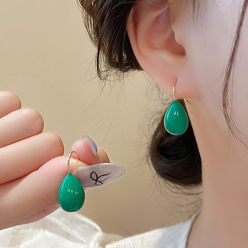 夏季彩色滴油钛钢耳环简约设计百搭轻奢高级感夏天水滴耳饰不掉色详情17