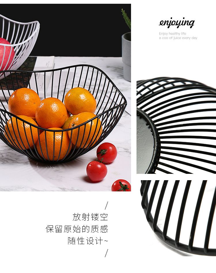 Creative lotus leaf ironwork fruit baskets, living room home desktop storage baskets, Nordic fruit draining baskets of different heights wholesale pic 10