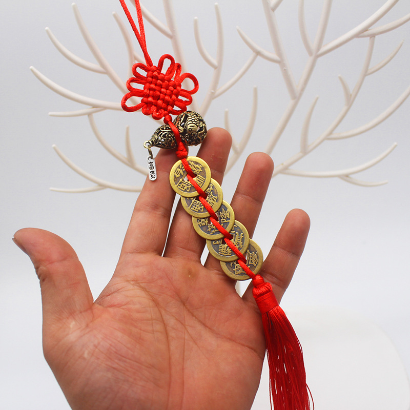 Cinnabar Fulu frosted gold gourd pendant, painted bagua metal gourd pendant, black copper five-emperor coin gourd pendant pic 21