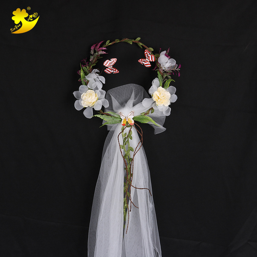 Wholesale forest-themed bridal wreath headscarves, mesh headwear, seaside photo headwear, 2018 new butterfly and cherry blossom headscarves pic 4