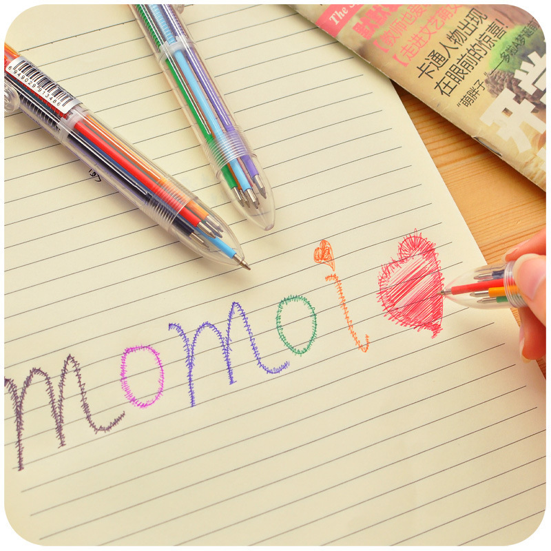 R Creative six-color Ballpoint pen, cute multi-color Ballpoint pen, multi-functional press color oil pen, 6 refills pic 3