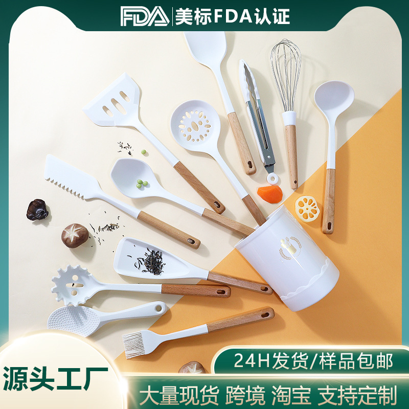 跨境硅胶锅铲汤勺12件套不粘锅耐高温硅胶铲家用硅胶厨具套装批发详情2