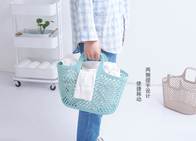 时尚塑料手提篮 置物篮 收纳篮 脏衣篮防藤编手提篮PE软篮详情7