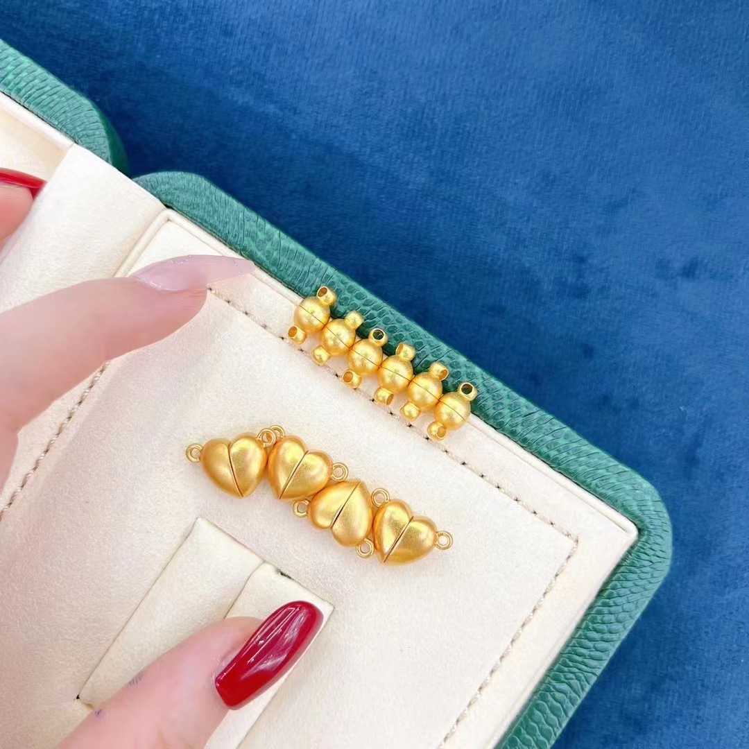 铜镀真金磁铁扣沙金爱心圆形保色首饰连接件手链项链扣磁吸配件详情6