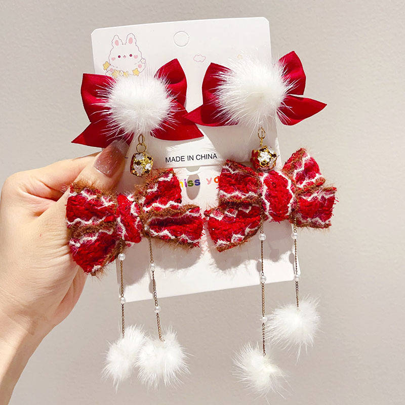 儿童红色貂绒发夹喜庆新年古风发饰女童宝宝春节汉服发卡少女头饰详情45