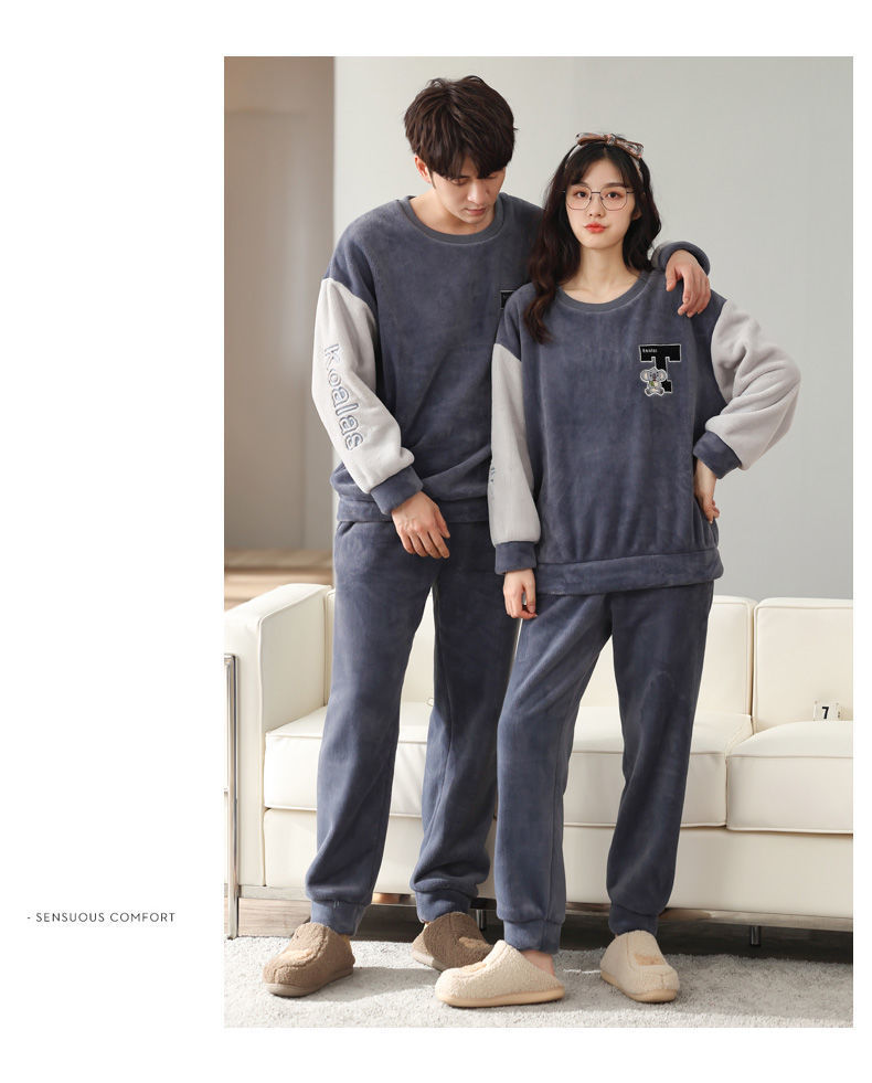 2套价 冬季女秋冬珊瑚绒加绒加厚法兰绒男家居服详情20