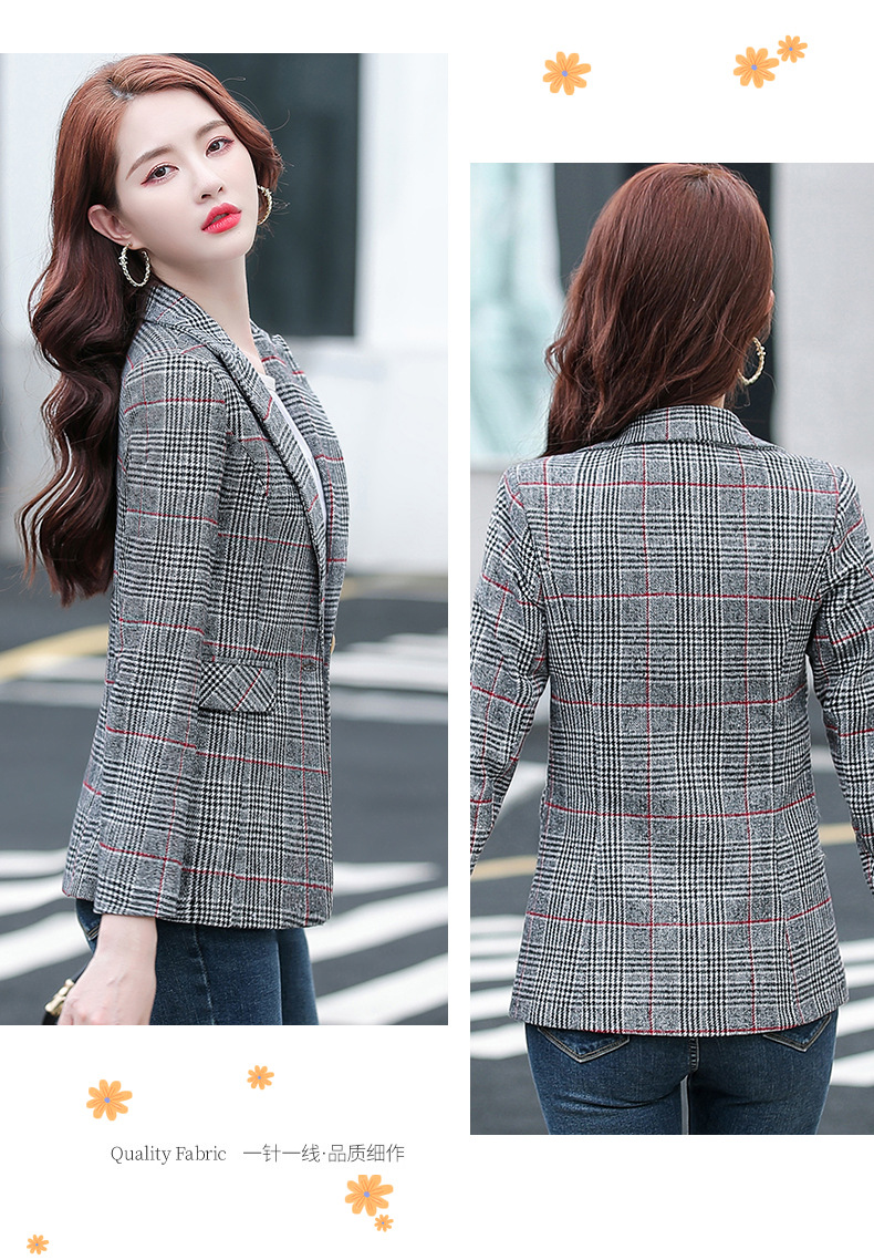 实拍 小西装外套女2022年秋装新款韩版短款时尚休闲女士格子西服详情17