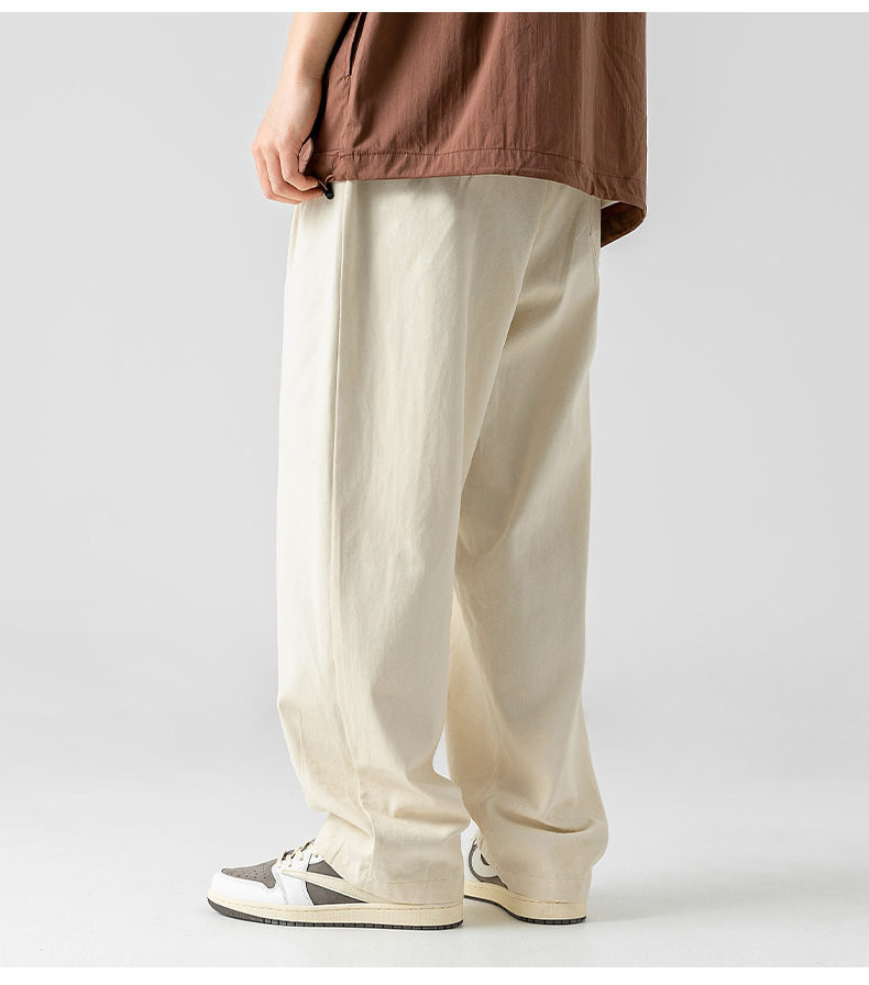 Japanese-style pure cotton casual pants for men in spring 2024, featuring a retro double pleated design and versatile long pants for men pic 18