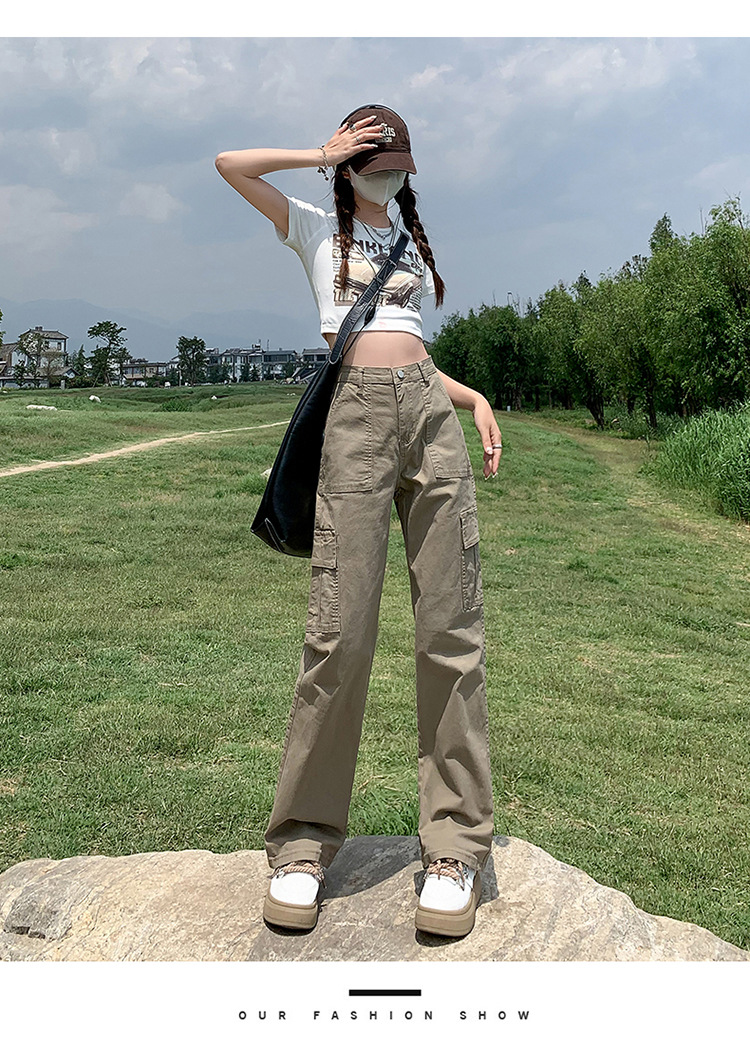 美式直筒工装裤女2024年春季新款高腰宽松显瘦窄版阔腿休闲裤详情22