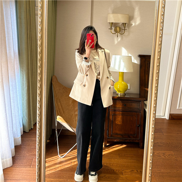 Treasure pants: Slimming, versatile, drape black straight-leg jeans for petite women, high-waisted wide-leg pants pic 22