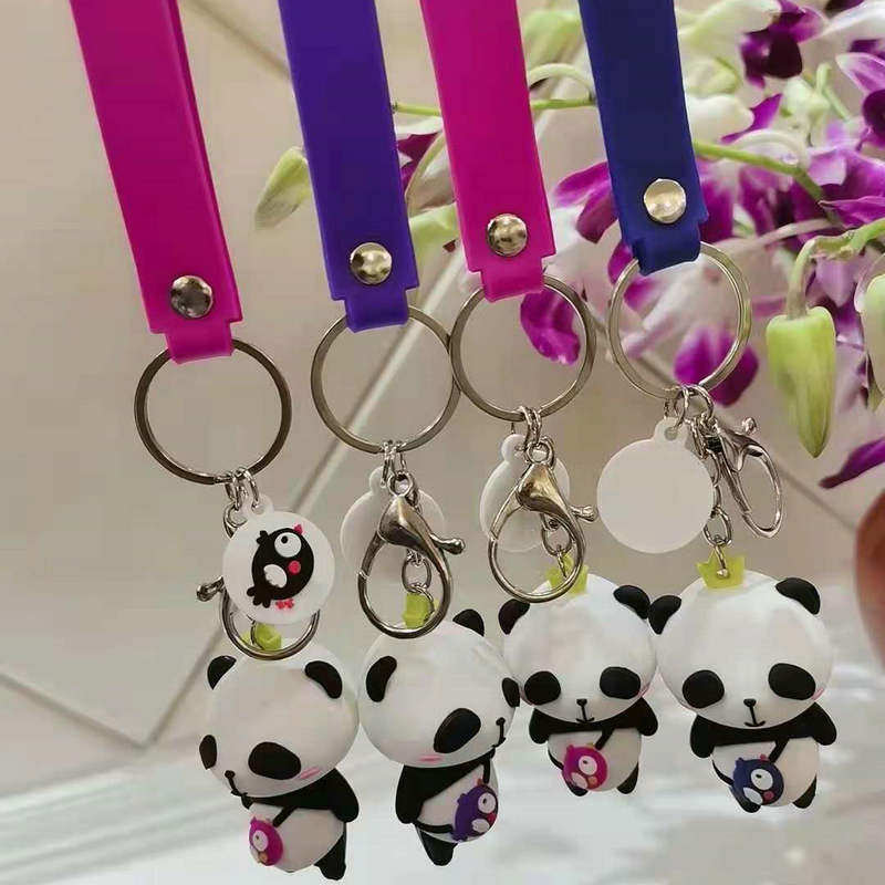 PVC soft rubber keychain small pendant doll wholesale, car keychain hanging decoration, cute panda cartoon keychain pic 14