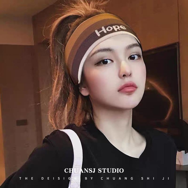 周杨青同款运动发带女时尚针织薄款瑜伽头套发箍健身吸汗头巾头饰详情1