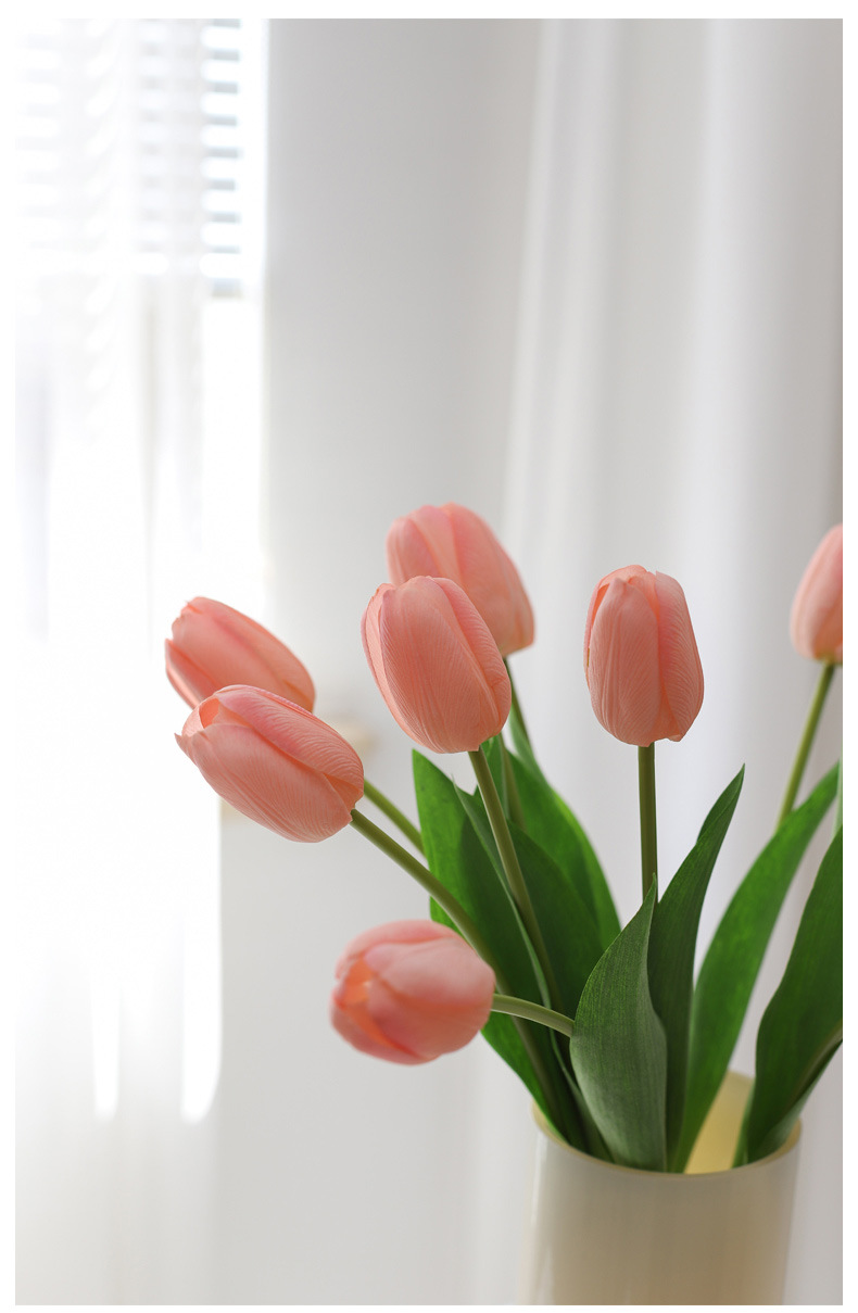 保湿手感郁金香假花仿真花摆设客厅手捧花拍照粉色白色家居装饰详情8