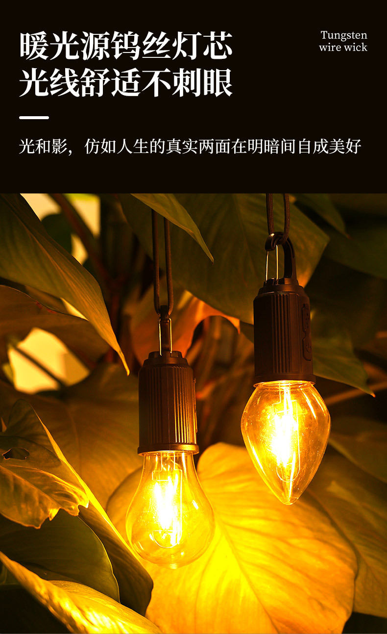 跨境创意手提仿真露营灯泡便携挂钩设计独立电源手提灯详情4