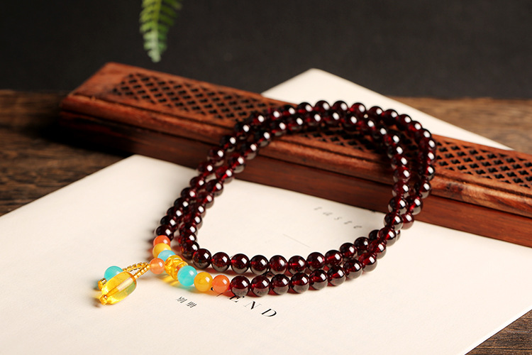 7A natural garnet wine red bracelet, 7mm with three loops, natural amber South red DIY bracelet, one piece consignment pic 6