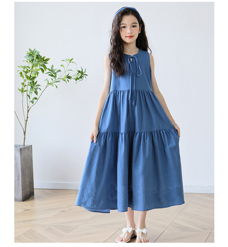 New candy-colored sleeveless vest dress for middle school girls in summer 2024, long beach dress for middle school children pic 20