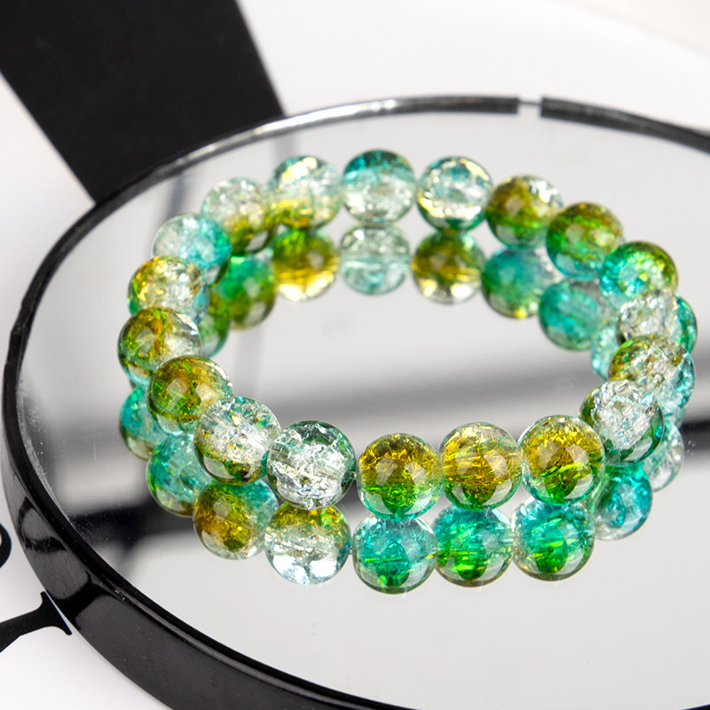 爆款玉碎爆花圆珠玻璃手链男女简约双色冰碎爆花闪透手串配饰批发详情26