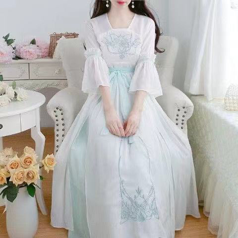 国潮Zf1【舒适透气】300斤大码改良汉服女夏季新款胖mm绣花古风仙女高详情9