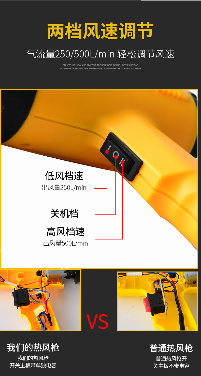 Export power tools 2000W temperature-adjustable industrial hot air gun, handheld high-temperature baking gun, car film heat shrink fan pic 8