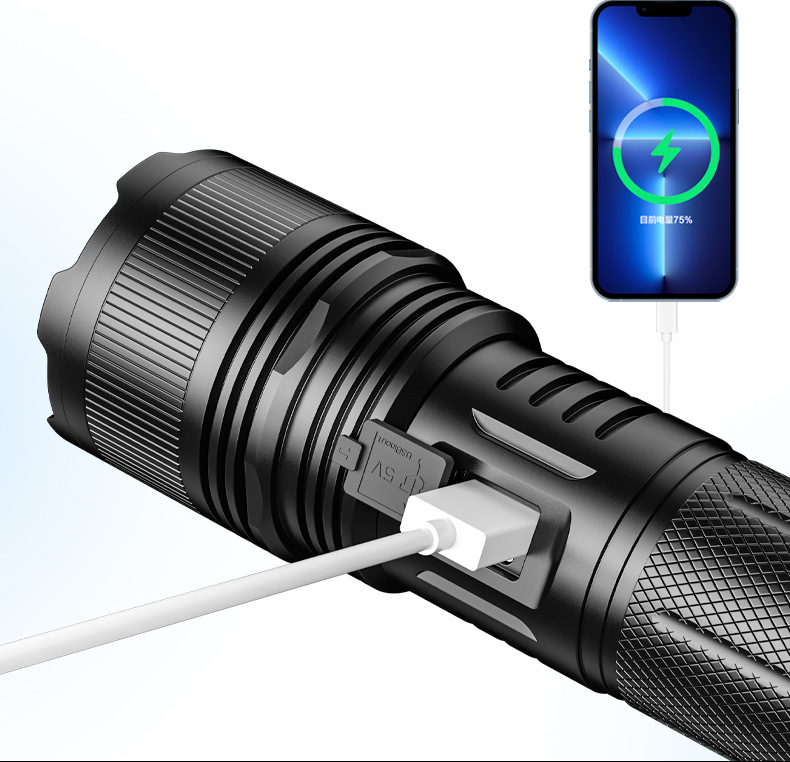 White laser telescopic zoom battery level display flashlight USB charging strong light flashlight 50-watt flashlight pic 6