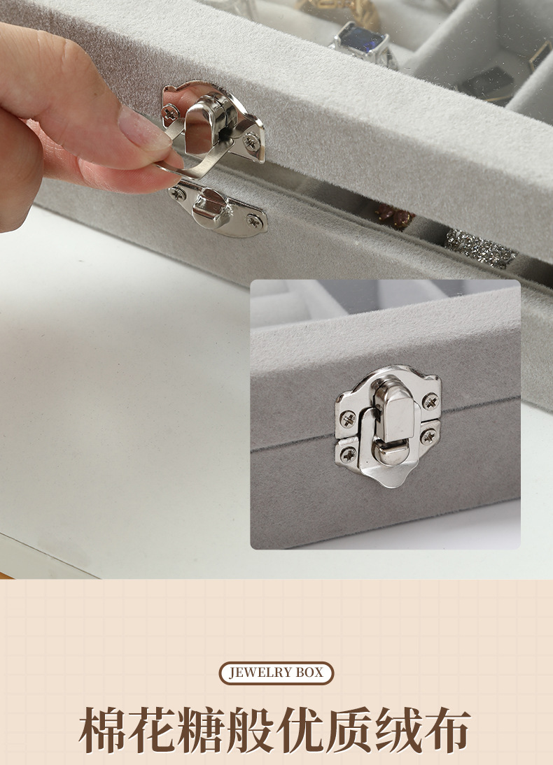 Exquisite grey jewelry storage box, velvet jewelry box, home jewelry, watch, earrings and ring packaging box pic 10