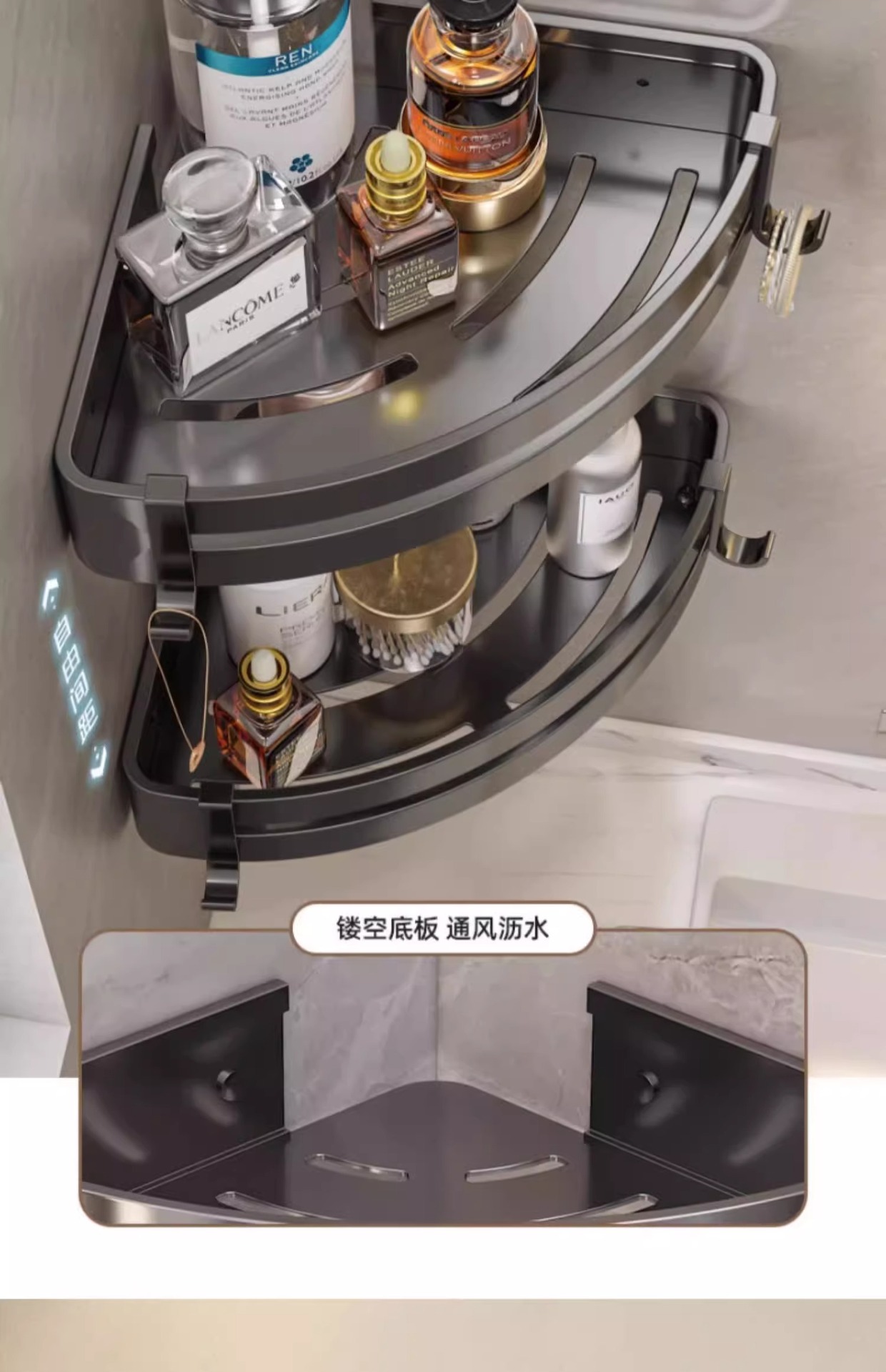 Bathroom storage rack, bathroom non-perforating aluminum alloy towel rack, toilet washbasin, wall-mounted bath towel rack set pic 39