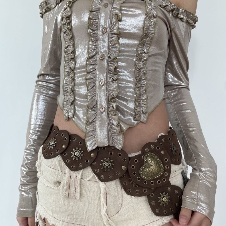 爱心绒皮拼接朋克风铆钉女士腰带美式时尚复古vintage古拉德腰封详情6