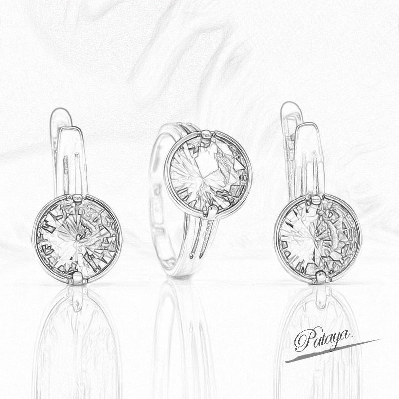 PATAYA茶绿色圆形锆石耳环戒指套装585玫瑰金精美女款时尚首饰详情7