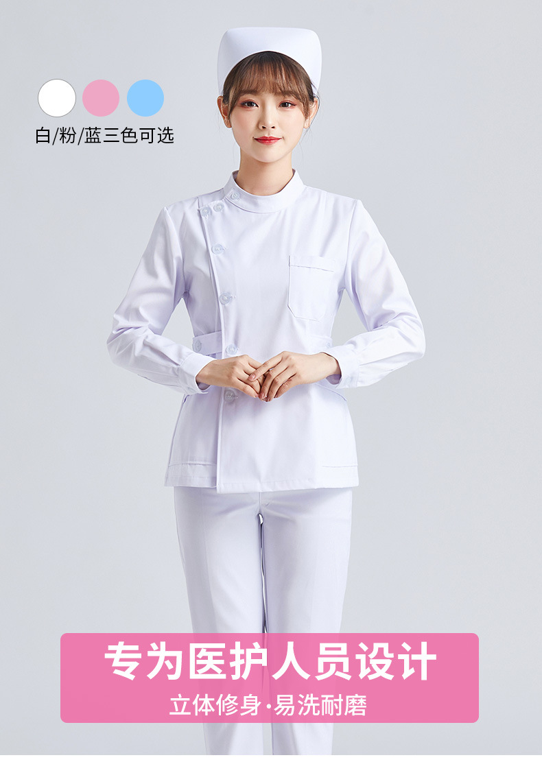 护士服小褂短长袖粉蓝白色药店服偏领小褂护理院工作服女修身医院详情2