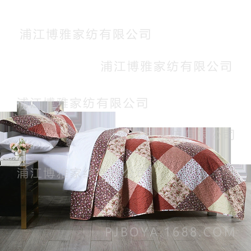 A three-piece set of soft and skin-friendly small floral polyester sewing quilt and bed cover with Boya printed and fresh Korean country style pic 4