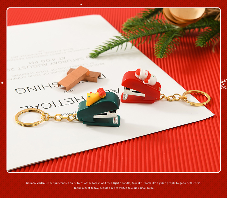 Christmas cute cartoon mini stapler, student small stapler with keychain, Christmas small gift binding machine pic 47