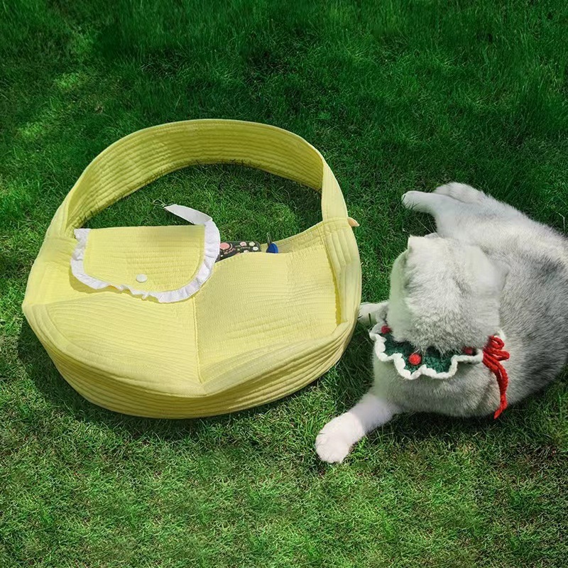 Pet cat bag: Simple and cute, lace cat canvas bag, portable, large, crossbody single-shoulder bag for going out pic 2