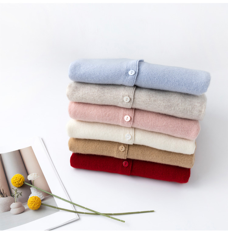 Qili Colorful Gemstone 12-color seamless one-piece Merino wool button cardigan, a versatile knitted long-sleeved top for commuting pic 64